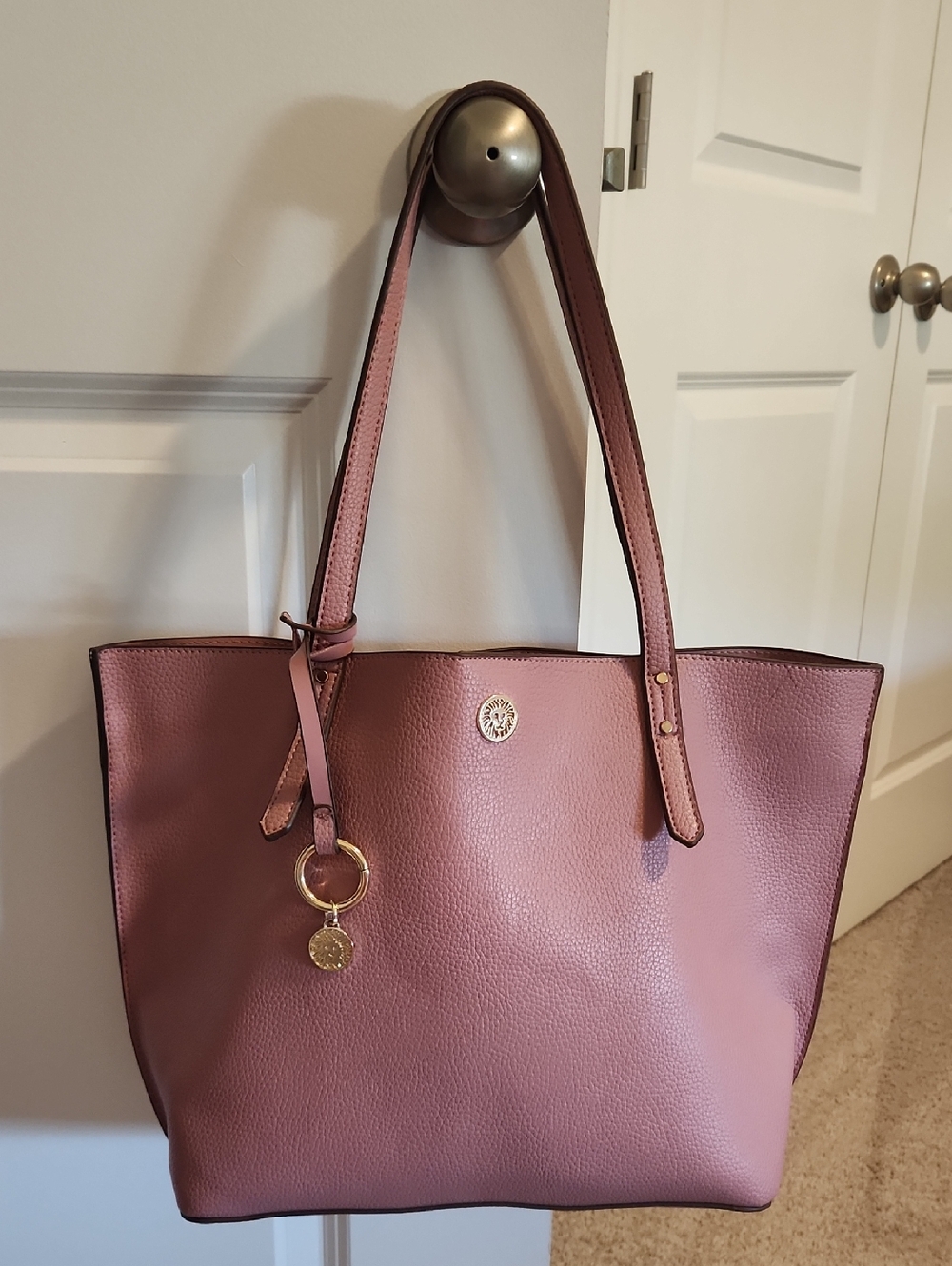 Anne Klein Dusty Rose Pebbled Tote with Gold Charm